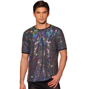 Lars Amadeus Men's Short Sleeves Crew Neck Nightclub Party Sequin T-Shirts - 1 of 4