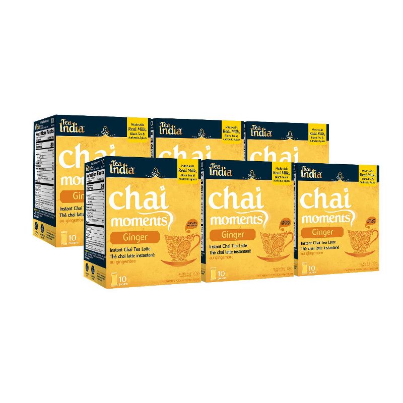 Tea India Chai Moments Ginger Chai Tea Instant Latte Mix 10 Sachets Pack of 6, 1 of 6