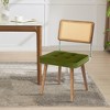 Mid Century Modern Dining Chairs with Natural Handwoven Rattan Cane Back and Upholstered Velvet Green Fabric, Featuring Sturdy Wooden Legs - 3 of 4