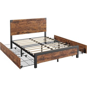 Upholstered Storage Bed with Drawers - 800 lbs Capacity, Linen Fabric Headboard, Noise-Free Design & Tool-Free Assembly, No Box Spring Needed - 1 of 4