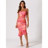 Allegra K Women's Spaghetti Strap Floral Print Mesh Sleeveless Ruched Party Midi Bodycon Dress - 3 of 4