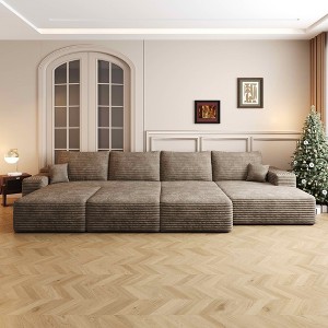 MAYEERTY 135" Large Modular Sofa Camel - 135" 6-Seat, Corduroy, Sofa Bed, No Assembly, for Apartment/Living Room - 1 of 4