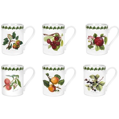 Portmeirion Pomona 12 Ounce Tankard Mug, Set of 6, Made in England - Assorted Fruit Motifs