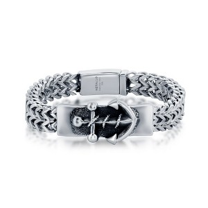 Metallo Stainless Steel Anchor ID Franco Chain Bracelet - Silver - 8.5 Inch - 1 of 3