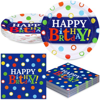 DYLIVeS Colorful Dots Birthday Party Plates and Napkins Set,Rainbow Polka Dots Birthday Party Decorations Disposable Tableware Set Rainbow Dots