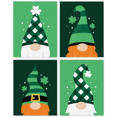 Big Dot of Happiness Irish Gnomes - Unframed St. Patrick's Day Linen Paper Wall Art - Set of 4 - Artisms - 11 x 14 inches