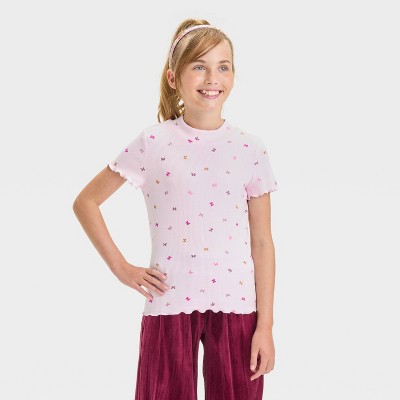 Image of Girls' Short Sleeve Rib 'Butterfly' T-Shirt - Cat & Jack™ Light Pink S