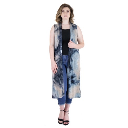 24seven Comfort Apparel Women's Plus Tie Dye Cardigan Vest - image 1 of 3