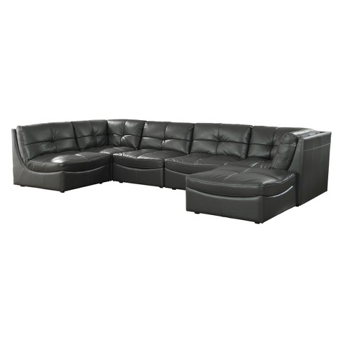 Lazaro Contemporary Leather Gel Tufted Sectional Gray Homes Inside Out Target