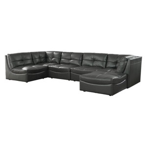 Lazaro Contemporary Leather Gel Tufted Sectional Gray - ioHOMES