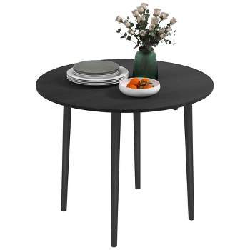 HOMCOM Folding Dining Table, Collapsible Drop Leaf Table for Small Spaces, Round Foldable Kitchen Table with Wooden Legs