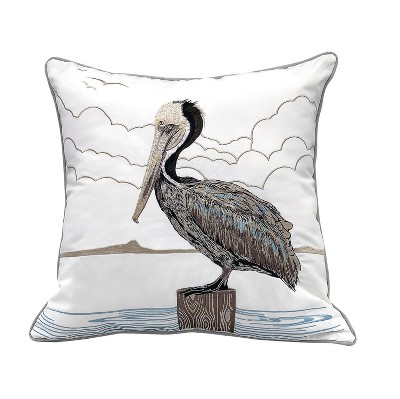RightSide Designs Sunbathing-Brown Pelican Embroidered Indoor/Outdoor Throw Pillow