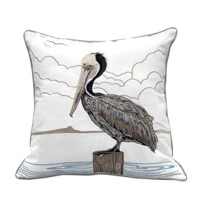 RightSide Designs Sunbathing-Brown Pelican Embroidered Indoor/Outdoor Throw Pillow - 1 of 4