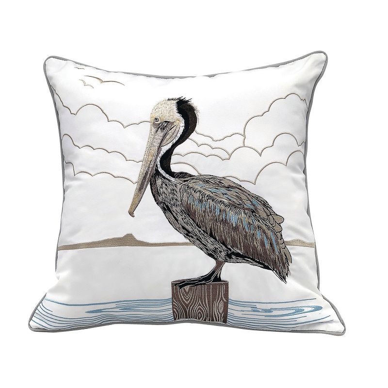 RightSide Designs Sunbathing-Brown Pelican Embroidered Indoor Outdoor Throw Pillow, 1 of 6