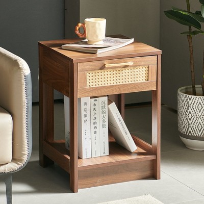 NicBex Modern Rattan End Table with Top Drawer & Storage Bottom Shelf,Small Side Table for Bedroom,Living Room
