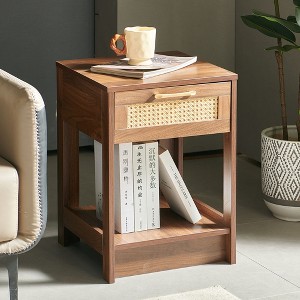 NicBex Modern Rattan End Table with Top Drawer & Storage Bottom Shelf,Small Side Table for Bedroom,Living Room - 1 of 4