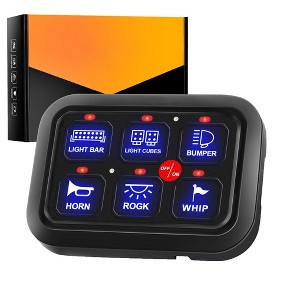 Itopfox 6 Gang Switch Panel Universal Circuit Control Relay System with Automatic Dimmable LED Touch Control for Car Truck Pickup Boat UTV SUV - Blue - 1 of 4