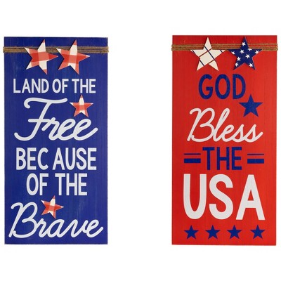 Northlight God Bless the USA and Land of the Free Patriotic Wooden Plaques - 23.5" - Set of 2