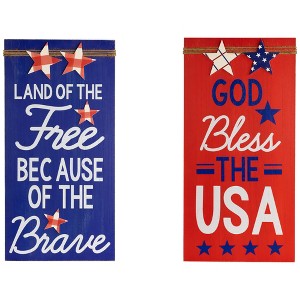 Northlight God Bless the USA and Land of the Free Patriotic Wooden Plaques - 23.5" - Set of 2 - 1 of 4