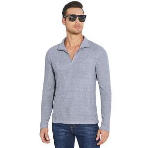 Mens Quarter Zip Up Sweaters Slim Fit Lightweight Mock Neck Pullover Casual Muscle Stretch Polo Sweaters - 1 of 4