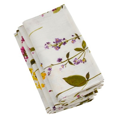 Saro Lifestyle Watercolor Floral Design Table Napkins (Set of 4), 20"x20", Off-White