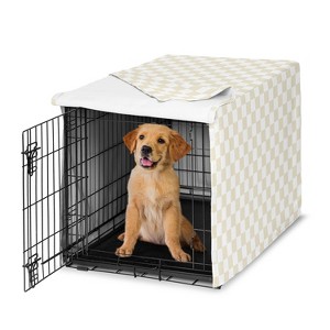 Sweet Jojo Designs Boy, Girl, Unisex/Gender Neutral Dog Crate Kennel Cover 36in. Gingham Checkered Plaid Taupe and White - 1 of 4