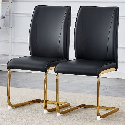 CAVINAS Modern PU Leather Dining Chair with Arched Metal Silver Legs and Ergonomic High Backrest, Luxury Simple Arch Chair