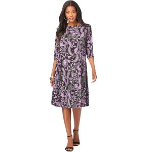 Roaman's Women's Plus Size Petite Ultrasmooth Plus Size Boatneck Swing Dress - 1 of 4