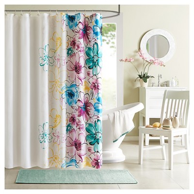 Skye Polyester Printed Shower Curtain Blue