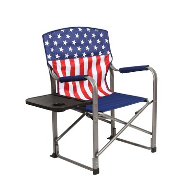 Kamp-Rite AFC101 Outdoor Tailgating Camping Outdoor Indoor Folding Portable Compact Directors Chair with Side Table, USA Flag