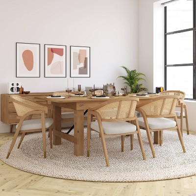 Natural Cane Rattan Dining and Accent Chair with Upholstered Seat