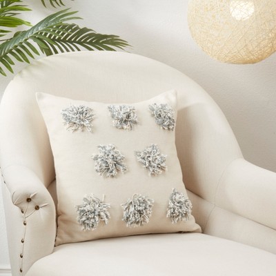 Gray Cotton Pom Pom Square Throw Pillow
