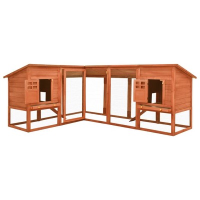vidaXL Outdoor Rabbit Hutch with Run Red and White Solid Fir Wood