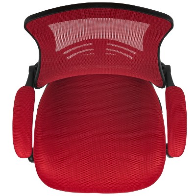 Adjustable Red Mesh Drafting Chair with Lumbar Support and Flip-Up Arms