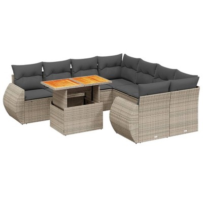 vidaXL Garden Sofa Set Grey PE Rattan Large Adjustable Armrests