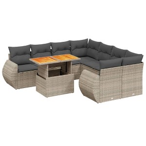 vidaXL Garden Sofa Set Grey PE Rattan Large Adjustable Armrests - 1 of 4