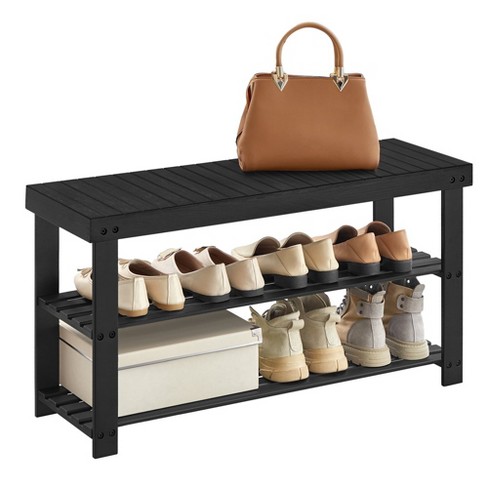 SONGMICS Shoe Bench, 3-Tier Shoe Rack for Entryway, Storage Organizer with  Foam Padded Seat, Linen, Metal Frame, for Living Room, Hallway, 12.2 x 23.6  x 19.3 Inches, Dark Gray and Black ULBS576B33