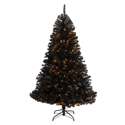 Nearly Natural 6-ft Black Artificial Christmas Tree with 400 Clear LED Lights and 1036 Tips