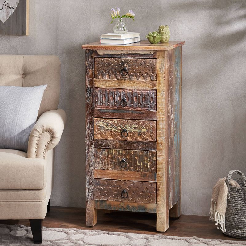 Swint Boho Handcrafted 5 Drawer Chest Natural - Christopher Knight Home, 3 of 12