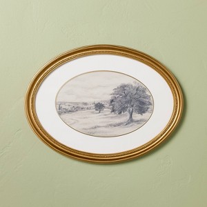12"x16" Horizontal Oval Landscape Sketch Framed Wall Art - Hearth & Hand™ with Magnolia - 1 of 3