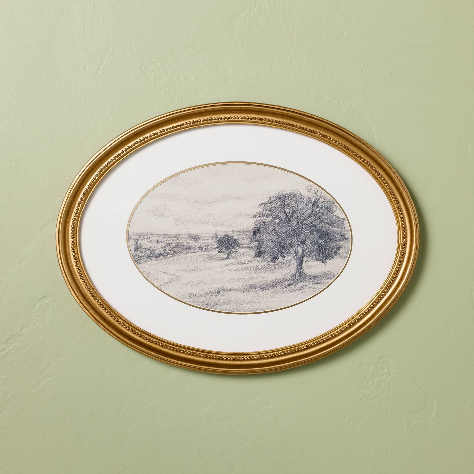 12"x16" Horizontal Oval Landscape Sketch Framed Wall Art - Hearth & Hand™ with Magnolia