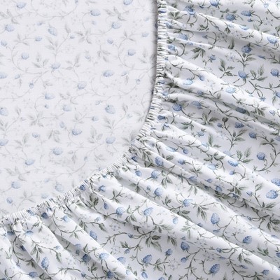 Blue Floral Print Cotton Queen Sheet Set