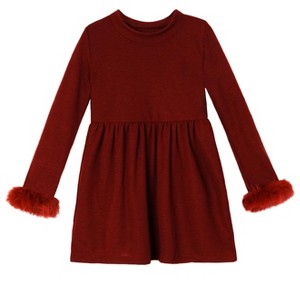 Cranberry Frost Burgundy Dress with Luxe Faux Fur Cuffs Mia Belle Girls - 1 of 4
