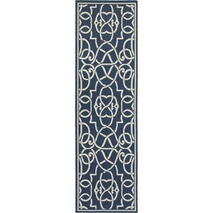 Marco Scroll Lattice Patio Rug Navy/Ivory - Captiv8e Designs - 1 of 4