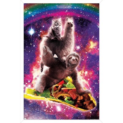 Trends International James Booker - Space Sloth Llama Cat Riding Taco Framed Wall Poster Prints