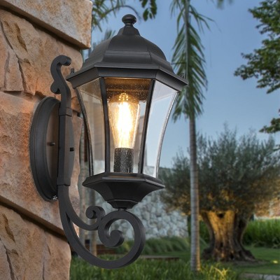 DOMETOUR 1-Pack Vintage Wall-Mounted Outdoor Lantern Light – Elegant Black Metal Sconce for Porch, Patio, and Garden Lighting (Bulb Not Included)