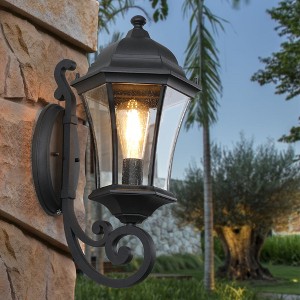DOMETOUR 1-Pack Vintage Wall-Mounted Outdoor Lantern Light – Elegant Black Metal Sconce for Porch, Patio, and Garden Lighting (Bulb Not Included) - 1 of 4