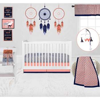 Bacati - Olivia Coral Navy 10 pc Girls Crib Bedding Set with 2 Crib Fitted Sheets
