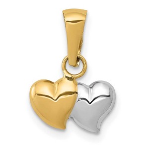 Black Bow Jewelry 14k Yellow Gold with White Rhodium Hollow Two Heart Pendant, 10mm - 1 of 4
