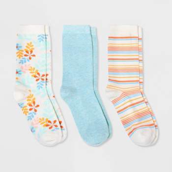 Women's 3pk Summer Floral Socks - A New Day™ Ivory/Light Blue/Peach 4-10